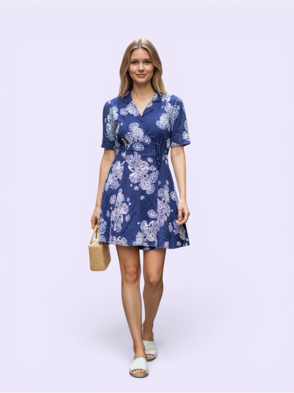 Free People Navy Blue Floral Fit-and-Flare Dress